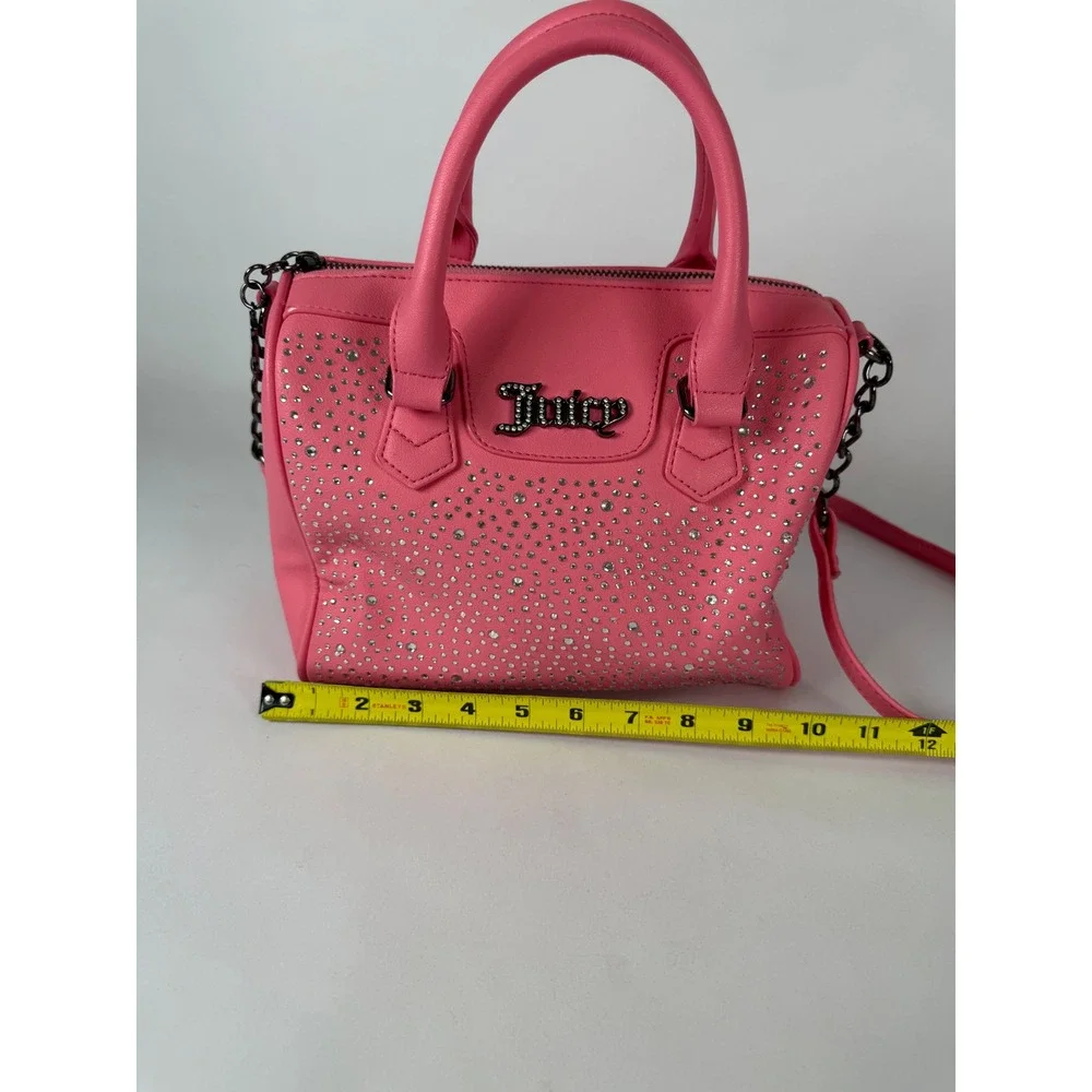 Juicy‎ Couture Pink Rhinestone Mini Satchel Crossbody Bag Gunmetal Logo Charm